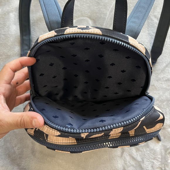 Kate Spade New York Backpack Womens Mini Black Beige Floral Print Zip Pockets - Picture 5 of 11
